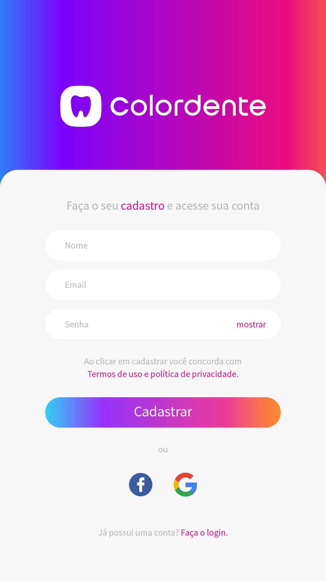 Tela do app Colordente