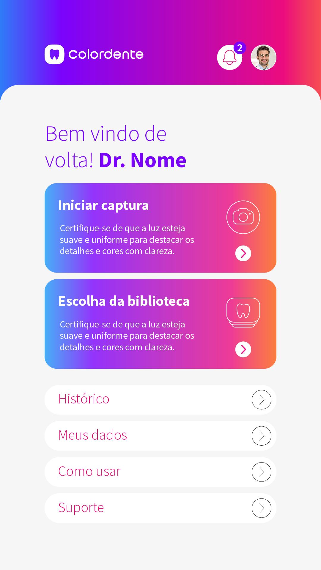 Tela do app Colordente